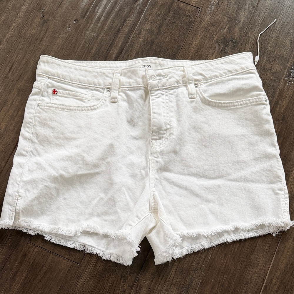 Hudson Jeans Crowley White Frayed Hem Denim Shorts